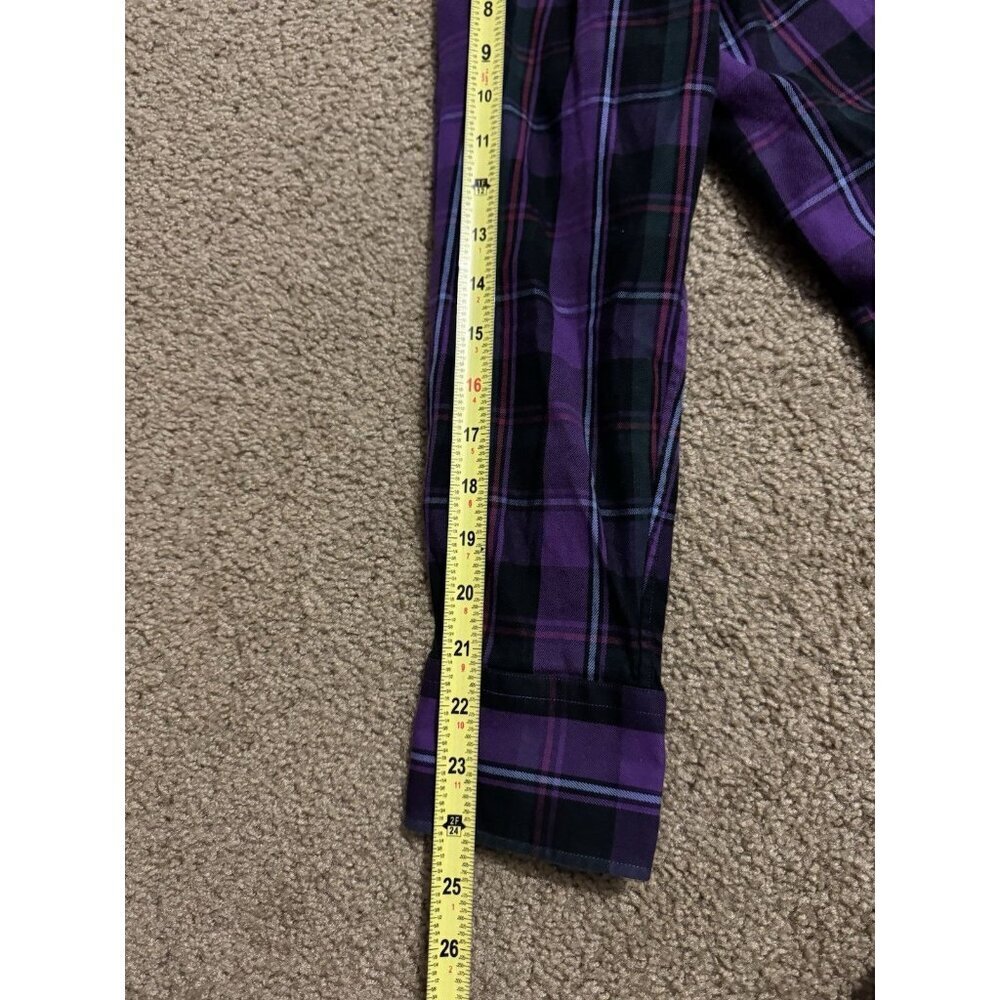 RALPH LAUREN Button Shirt LARGE Purple Plaid Ruffle Front Academia Victorian - Picture 9 of 10